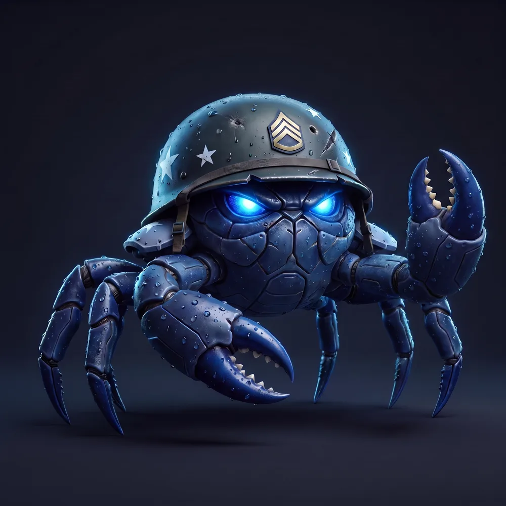 CrabStar facing forward with a claw raised, calling the CrabArmy to fall in
